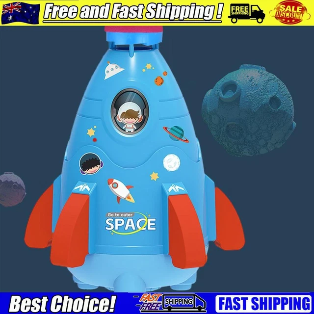 Space Rocket Sprinklers Rotating Water Powered Launcher Summer Fun Toys (Blue)