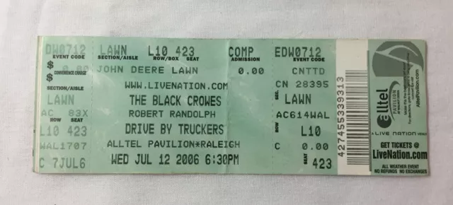July 12, 2006 ticket ~ BLACK CROWES, DRIVE BY TRUCKERS