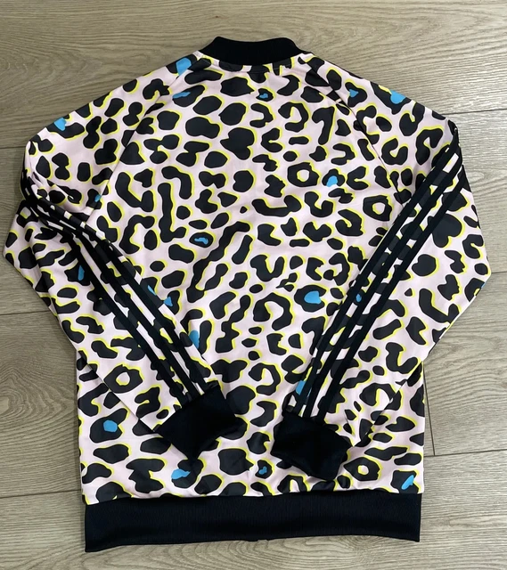 Adidas Originals Pink Black Leopard Full Zip Track Top Girls Jackets Sz Large 2
