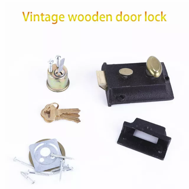 Old Vintage Cast Iron Home Bedroom Rim Door Lock Bathroom Latch +Knob Handle