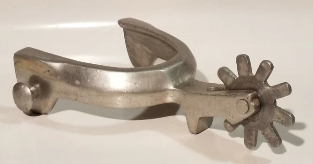 Single Vintage Aluminum Spur W/ 9 Point Rowel Silver Color Metal Western Cowboy