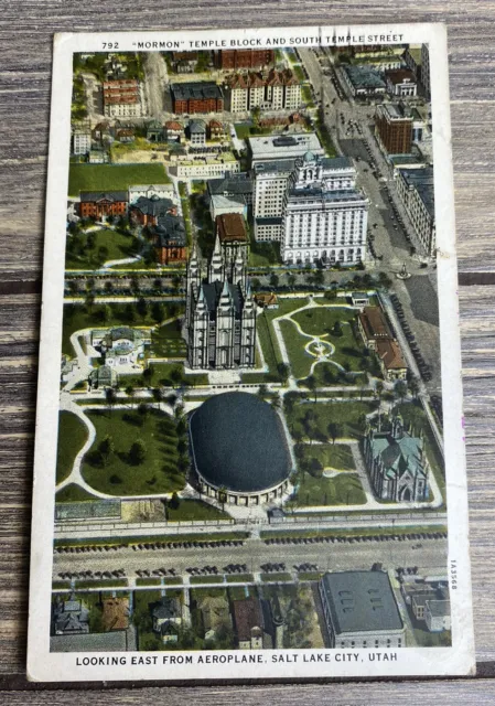 Vintage Postcard Mormon Temple Block Aerial View Salt Lake City Utah