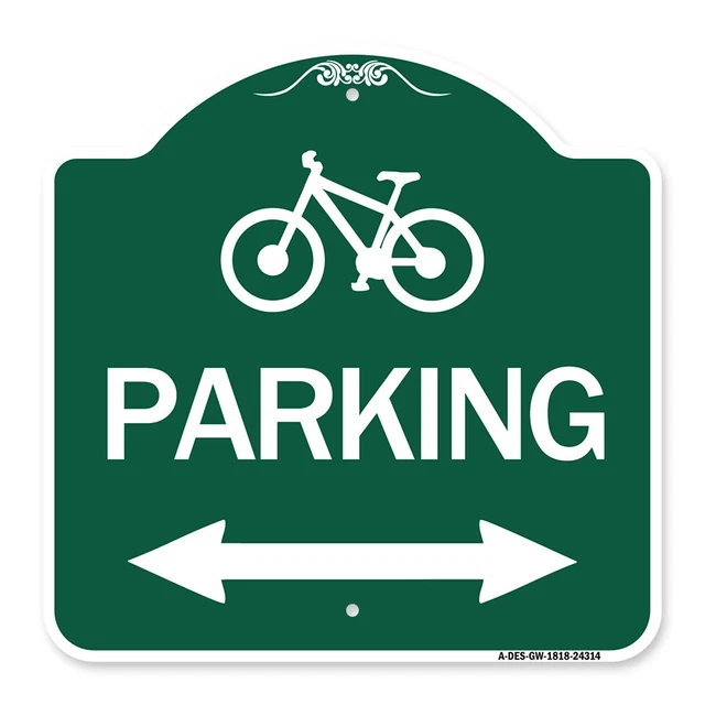 Designer Series - Bicycle Symbol Parking (With Bidirectional Arrow) Metal Sign