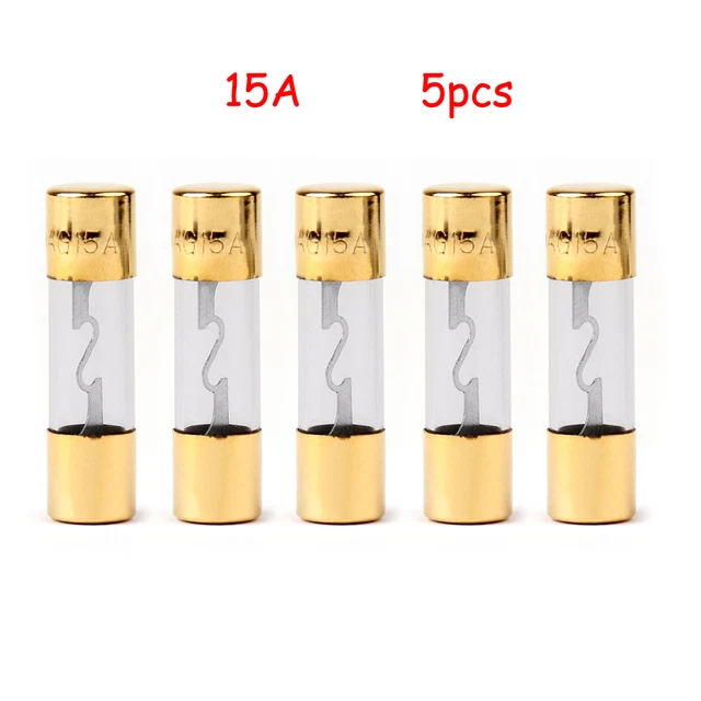 5Pcs AGU FUSIBILI Car Audio Power Safety Protection Glass Tube Placcato 15A Q