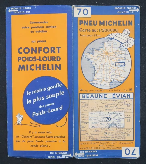 Carte MICHELIN 70 BEAUNE EVIAN 1931 Guide Bibendum pneu tyre map