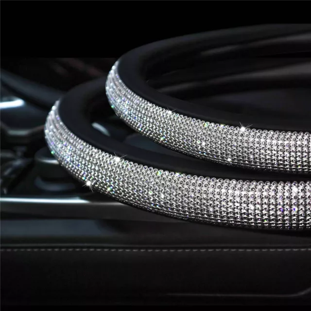 Crystal Steering Wheel Leather Cover Bling Rhinestone Car Protection Universal