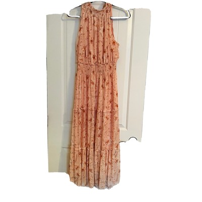 Kate and Lily Women Peach Floral Soft Mesh Sleeveless Midi Dress sz 12