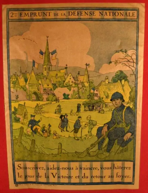 ANCIENNE AFFICHE LITHO 2e EMPRUNT LA DEFENSE NATIONALE GUERRE WW1 SIGNEE HANSI