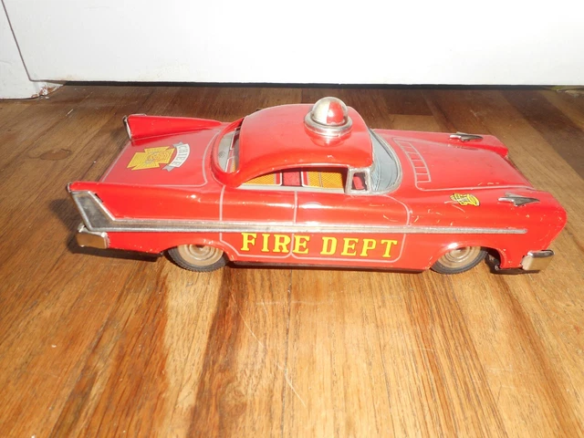 VINTAGE TIN FRICTION Japan YONEYA SY FIRE DEPARTMENT CHIEF TOY CAR $199
