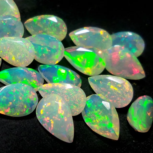 8x5 MM Natural AAAA Grade Rainbow Fire Faceted Welo Opal Pear Shape 1 Piece Gems