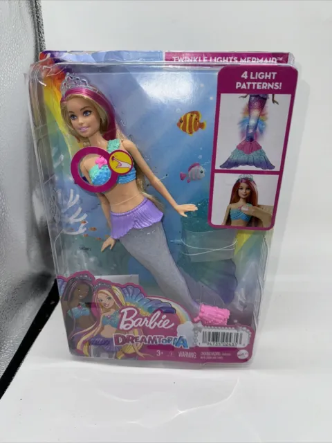 Barbie Dreamtopia Mermaid Doll with Twinkle Light-Up Tail Pink-Streaked Hair 12"