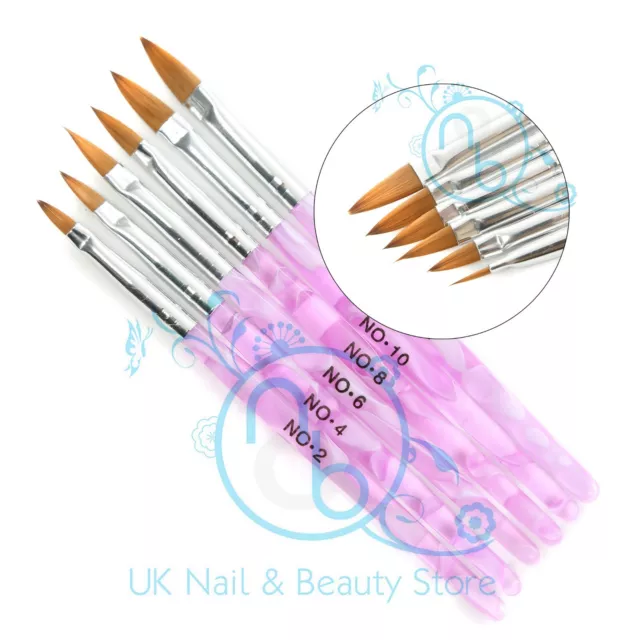 Acrylic Brush Set 6pc Nail Art Poly Gel Acrylic Brush Sizes 2 4 6 8 10 12