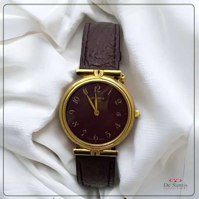 Orologio da polso Ungaro autentico vintage con datario cinturino pelle bordeaux