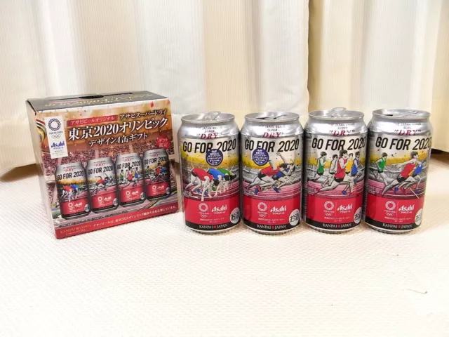 Lot of 4 Asahi Super Dry Beer Tokyo Olympic Limited Design empty can with Box