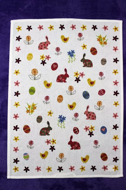 Geschirrtuch Küchen-Trockentuch "Häschen" Ostern Hasen Punkte Eier Halbleinen