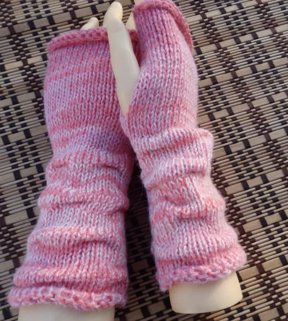 Knitted pink arm warmers, size M women fingerless gloves, angora mittens
