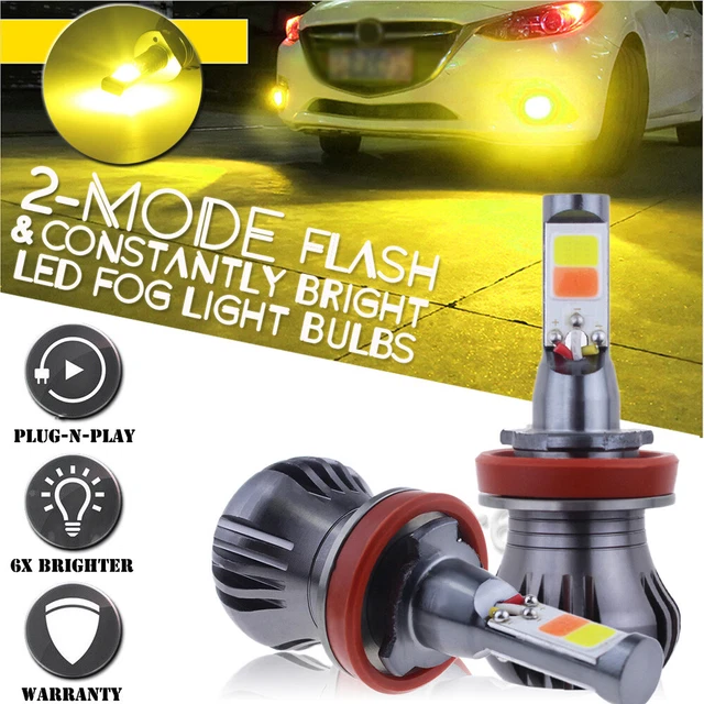 2X H11 H8 H16 3000K Amber Yellow COB LED Bulbs Kit Fog Light NEW w/ Flash Mode