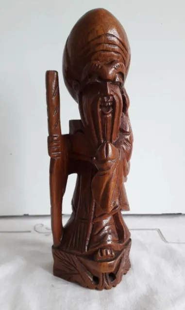 Vintage Shou Lao Xing Wood Carved Sculpture