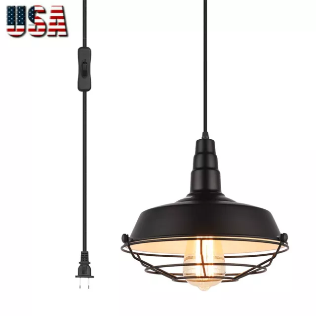 Pendant Light with Plug in Switch Hanging Lamp Metal Cage Shade Swag Lighting