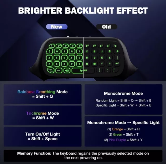 Moko Green Backlight Keyboard for Xbox One Controller, Xbox Series X/S, Wireless 3