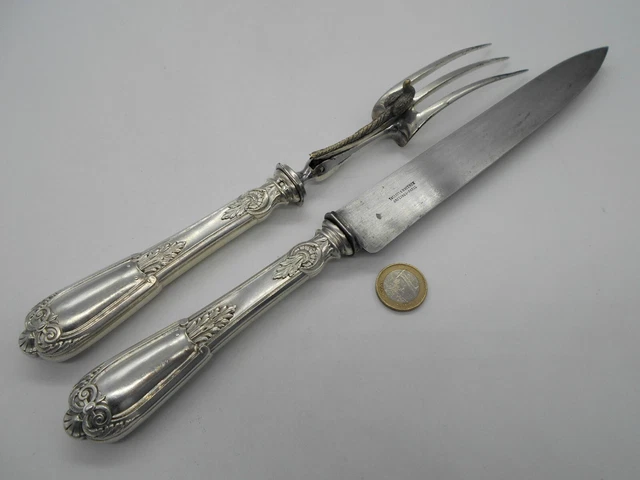 MAGNIFIQUE COFFRET ANCIEN de service à découper et à servir – manches en argent EUR 90,00 - FR