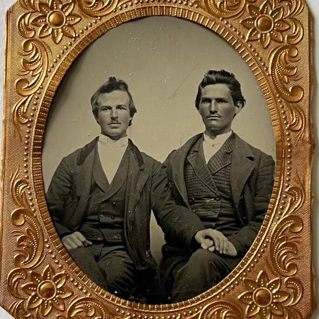 Antique Tintype Photograph Affectionate Handsome Young Men Holding Hands Gay Int