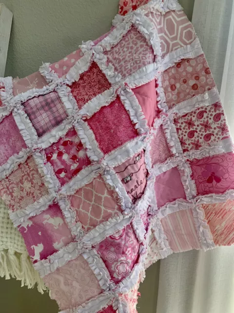 Baby girl blanket/ rag quilt/ baby shower gift/Stroller Size / Chenille