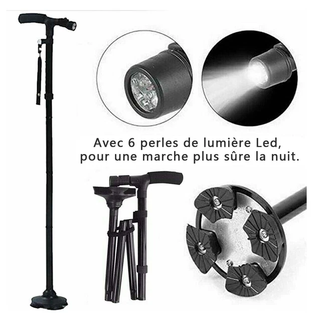 Canne Télescopique Pôles de Trekking Pliants LED Light Bâtons de Marche Pliables