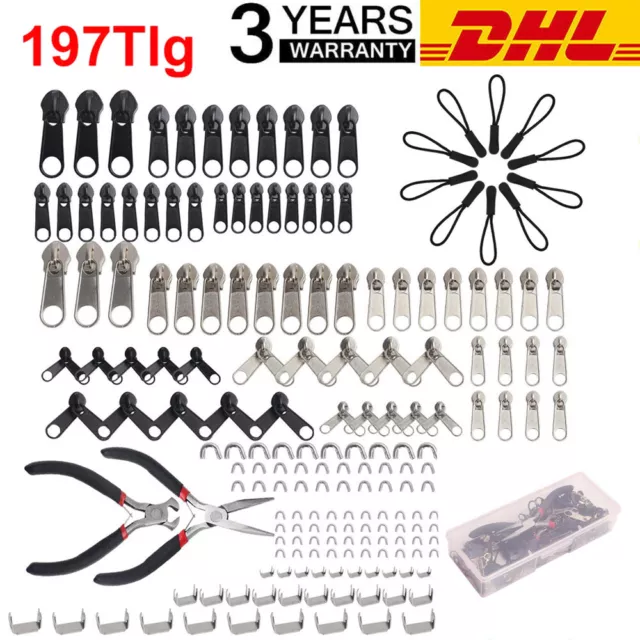 197Set  Reißverschluss Reparatur Zange Metall Zipper Fixer Kopf Repair Ersatz