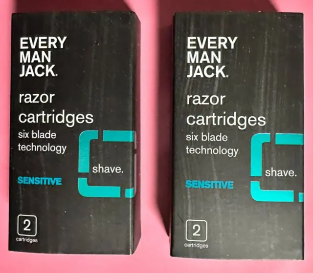 Every Man Jack 2 box @2ea= 4 razor REPLACEMENT cartridges 6-blade SENSITIVE skin