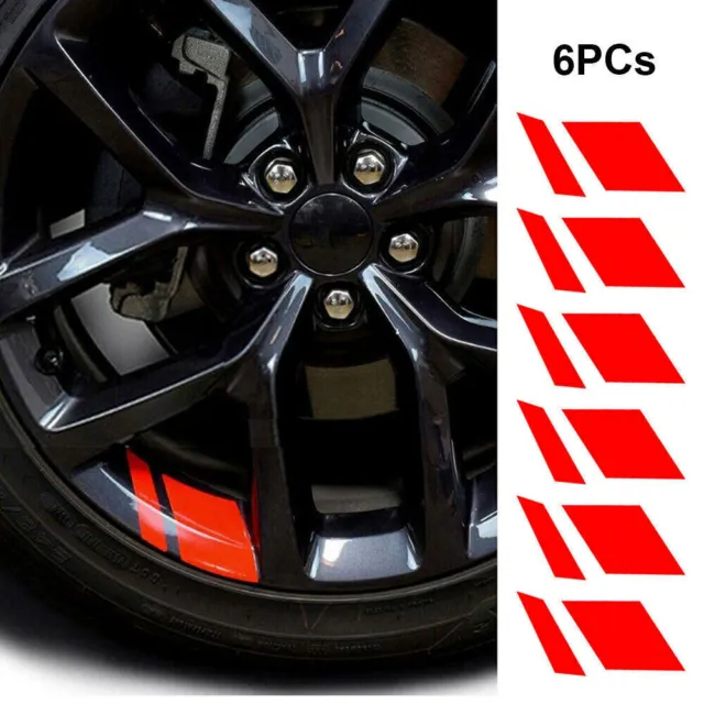 6Pcs Reflective Car Wheel Rim Decal Stickers Decal Accessories For 16"-21" Red