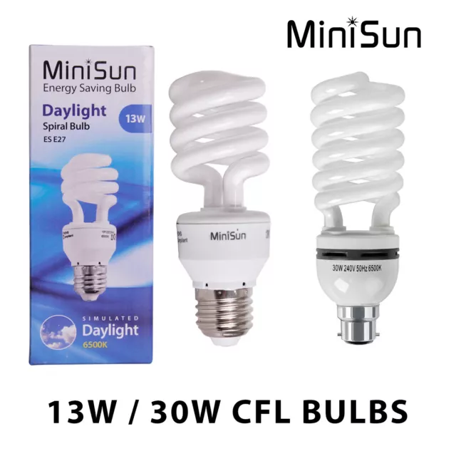 MiniSun CFL Daylight Spiral Light Bulb Energy Saving Lightbulb 6500K Cool White