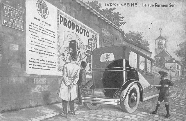 Cpa 94 Ivry Sur Seine / La Rue Parmentier / Publicite / Voiture / Proproto