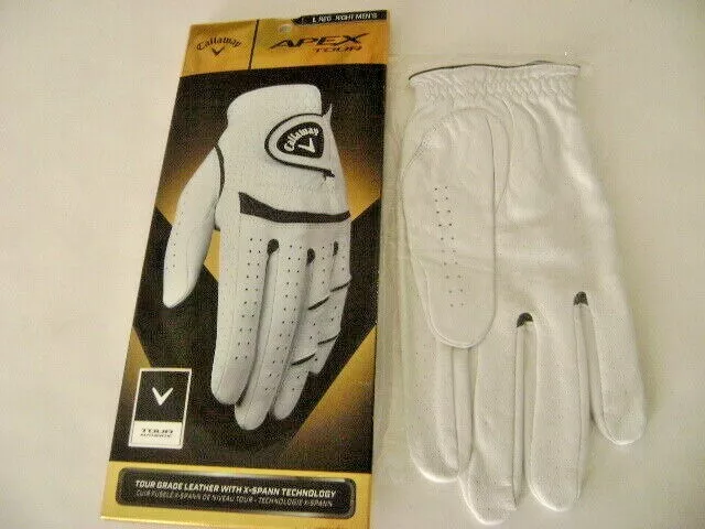 NIB Callaway Golf Glove-APEX TOUR- RIGHT HAND GLOVE size Large-White Leather