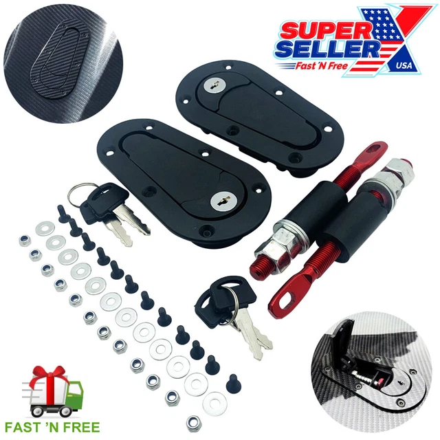 Quick Release Hood Pin Locking Latch Kit BLACK - Universal Fit - USA SELLER