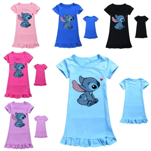 Lilo Stitch Girls Summer Dress Casual Sundress Pajamas Nightdress Sleepwear UK