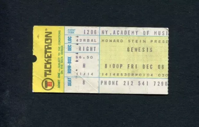 Genesis 1974 Concert Ticket Stub New York Academy of Music Rare Peter Gabriel