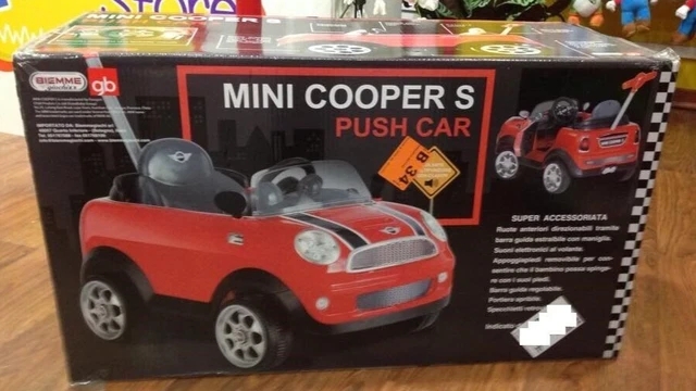 MINI COOPER auto A SPINTA PRIMI PASSI CAVALCABILE con BARRA GUIDA SUONI BIEMME