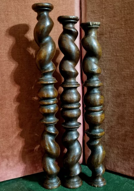 3 Barley twist turned spindle Column - Antique french architectural salvage 12"
