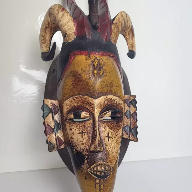 Vintage African Wood Baule Mask 23" Primitive Tribal Art Carved Côte d'Ivoire