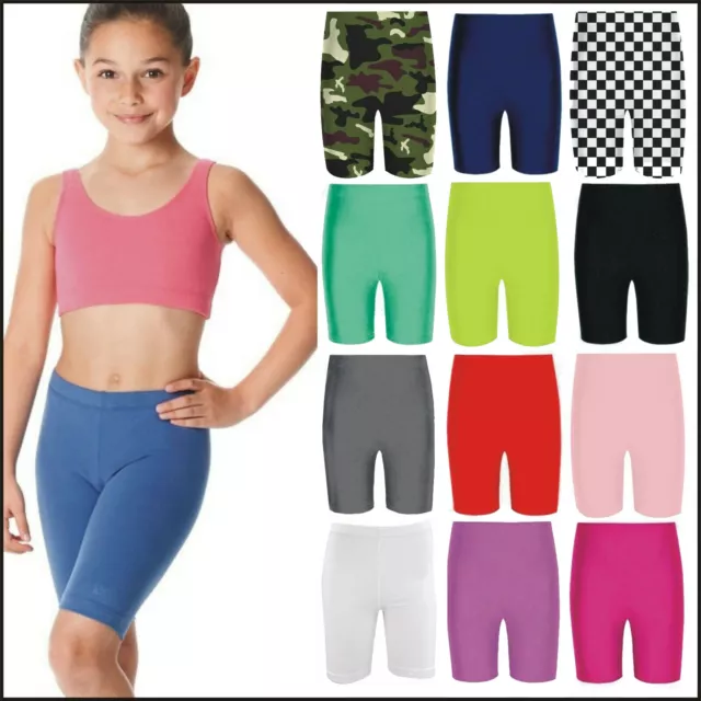 Girls Cycling Shorts Childrens Kids Boys Plain Sport Gymnastics Dance School P.e