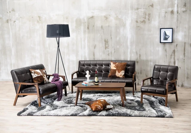 Baxton Studio Mid-Century Masterpieces 3-Pcs Brown Sofa Set