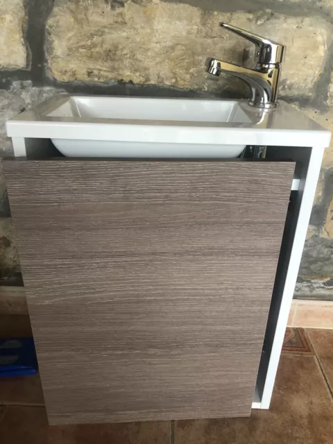 Mueble de baño pequeño con lavabo 1 puerta, con balda, Roble Alaska, Compact