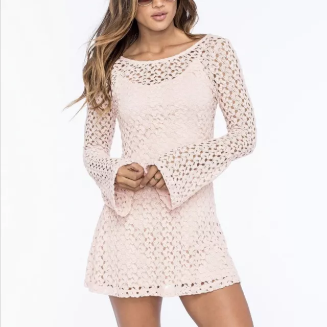 NWT Mimi Chica Long Sleeve Blush Lined Swing Crochet Dress