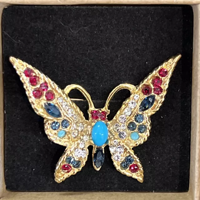 1980s vintage costume jewellery Butterfly brooch swarovski crystals Multi NOS