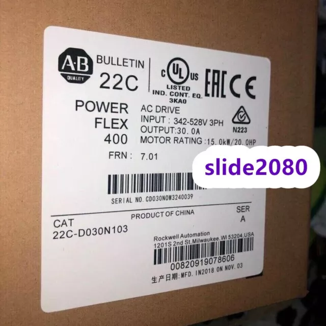 New Sealed Allen Bradley 22C-D030N103 / A PowerFlex 400 15 kW 20 HP AC Drive