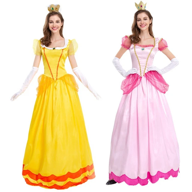 SUPER MARIO BROS Princess Peach Dress Cosplay Costume Halloween Suits ...