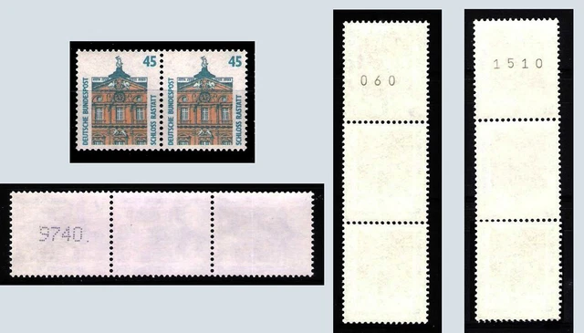 Bund SWK 45 Pfg MiNr. 1468 2er + 3er Streifen unterschiedliche Nummern **