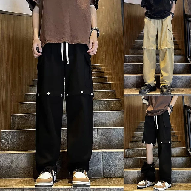 Men'S Loose Straight Cotton Rumble Pants Summer Casual Pants Removable Work
