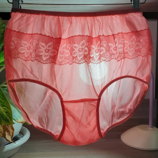 Vintage Sheer Nylon Panties Peach Pink Bikini Floral Lace Brief Sz 8 Hip 40 44 17 99 Picclick